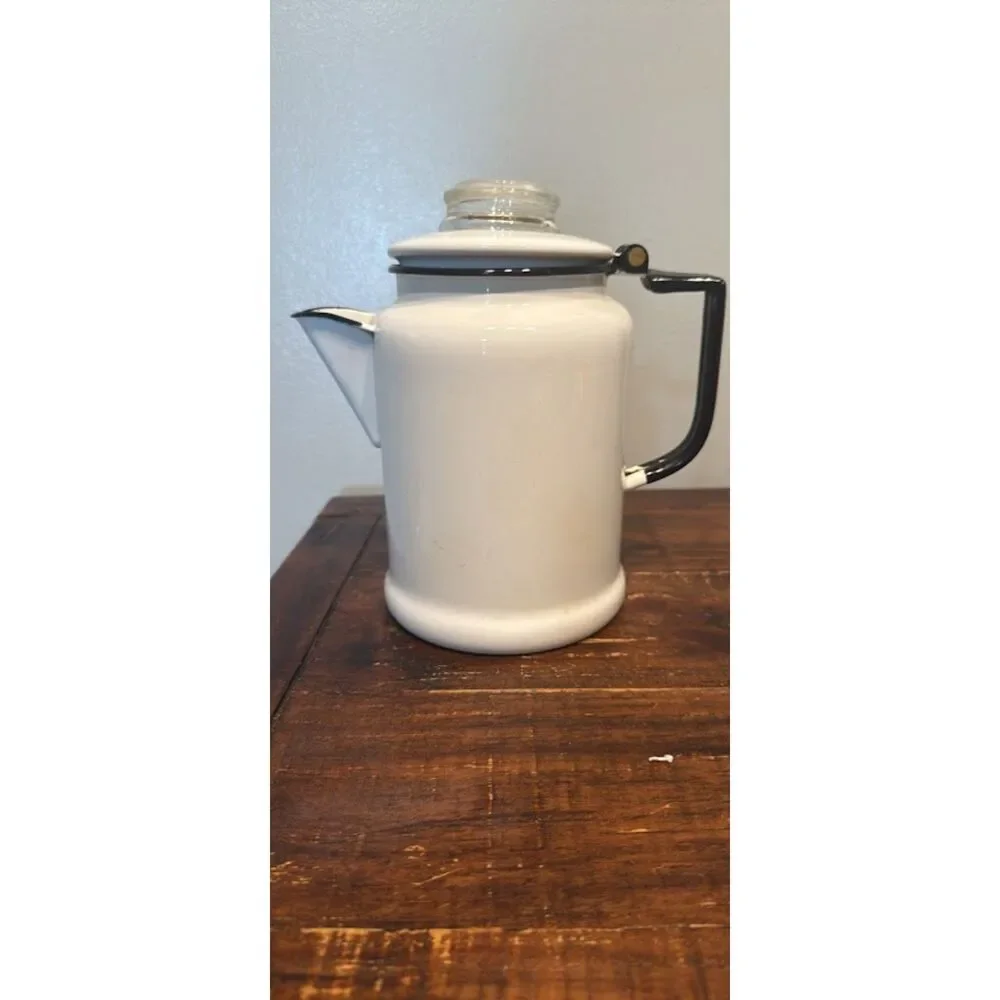 vintage white enamel coffee percolator
